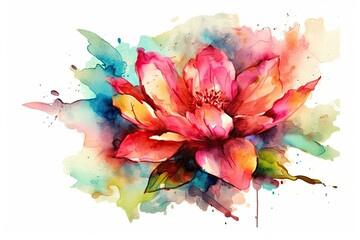 bright and colorful watercolor flower painting on a clean white background. Generative AI