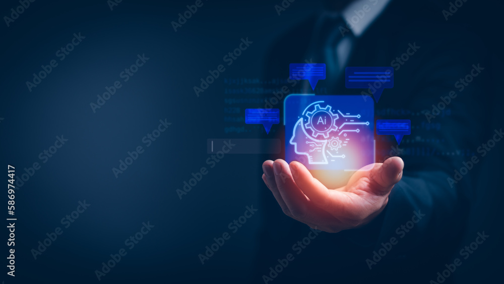 Aufkleber concept of intelligent technology (ai) or digital transformation management.businessman showing icon