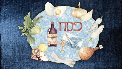 Pesah plate Judaism holiday design banner.