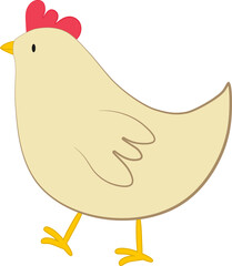 Vector illustration of white chicken character in cartoon style. Digital farm chicken icon for Easter design