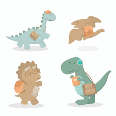 Welcome back to the semester 4 dinosaurs carrying a school bag are going to school.