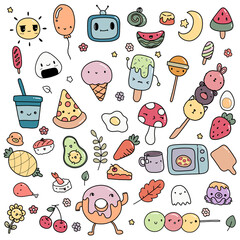 Food icon cartoon doodles set, illustration of food, cute food kawaii, can use for kids design, menu, notebook cover, - 586975081