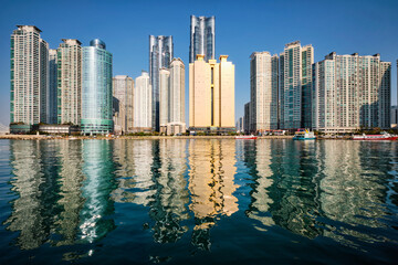 Fototapeta na wymiar Marine city expensive and prestigious residential area skyscrapers in Busan, South Korea