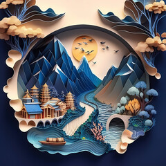 landscape with a castle in china