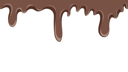 Melted milk sweet chocolate dripping seamless. Liquid chocolate border on a white background. Hand drawn vector illustration