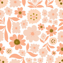 Flowers seamless pattern. Groovy botanica. Modern trendy Matisse minimal style. 