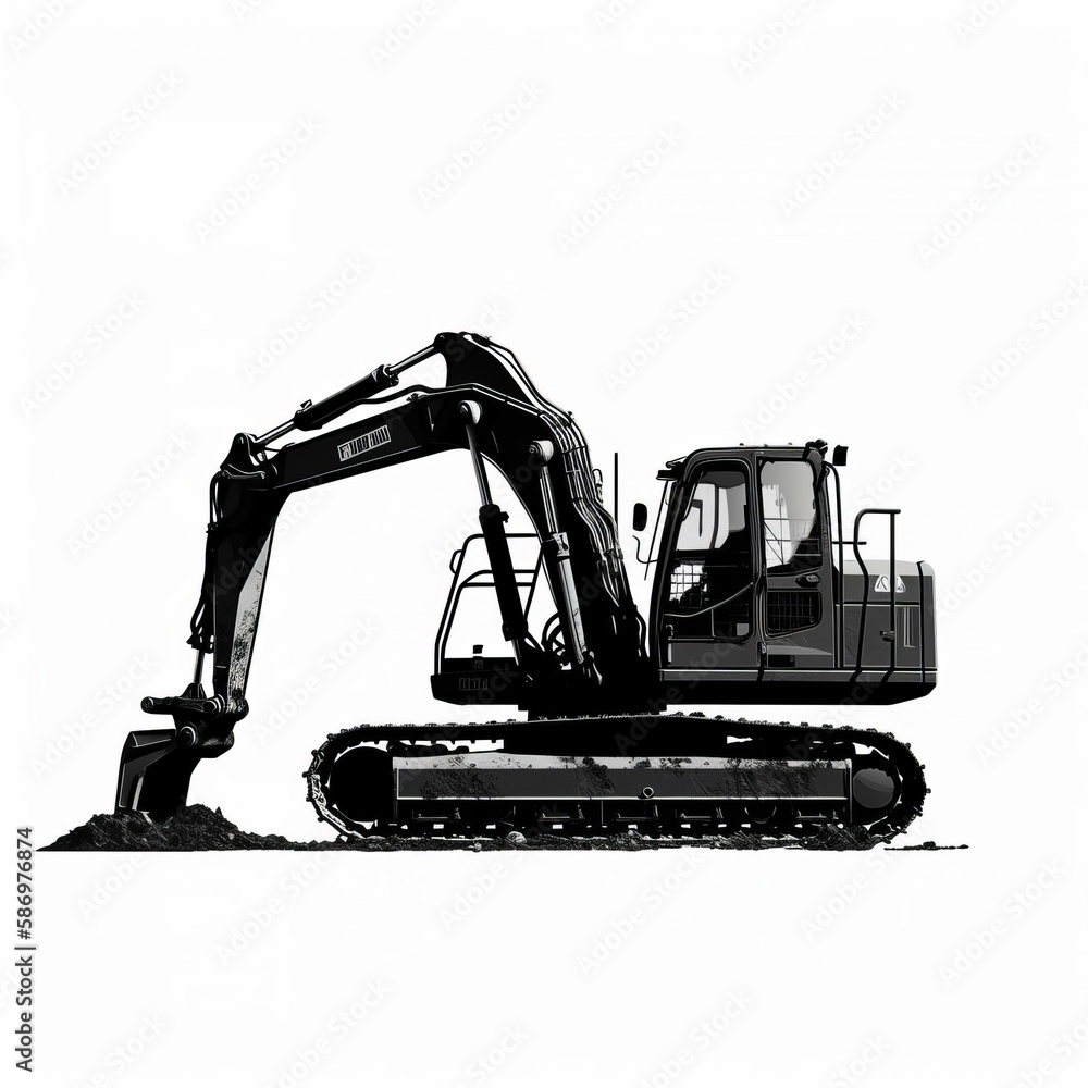 Canvas Prints construction excavator silhouette on white background generative ai