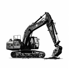 Construction excavator silhouette on white background Generative AI