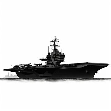 recommend clip art: Military aircraft carrier silhouette on white background Generative AI