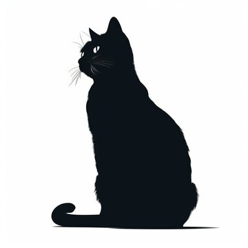 recommend clip art: Sitting cat silhouette on white background Generative AI