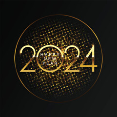 2024 Happy New Year and Merry Christmas Abstract shiny color gold circle design element