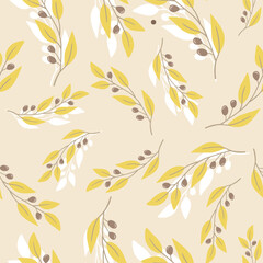 Vector pattern. Sprig of yellow leaves on a light background