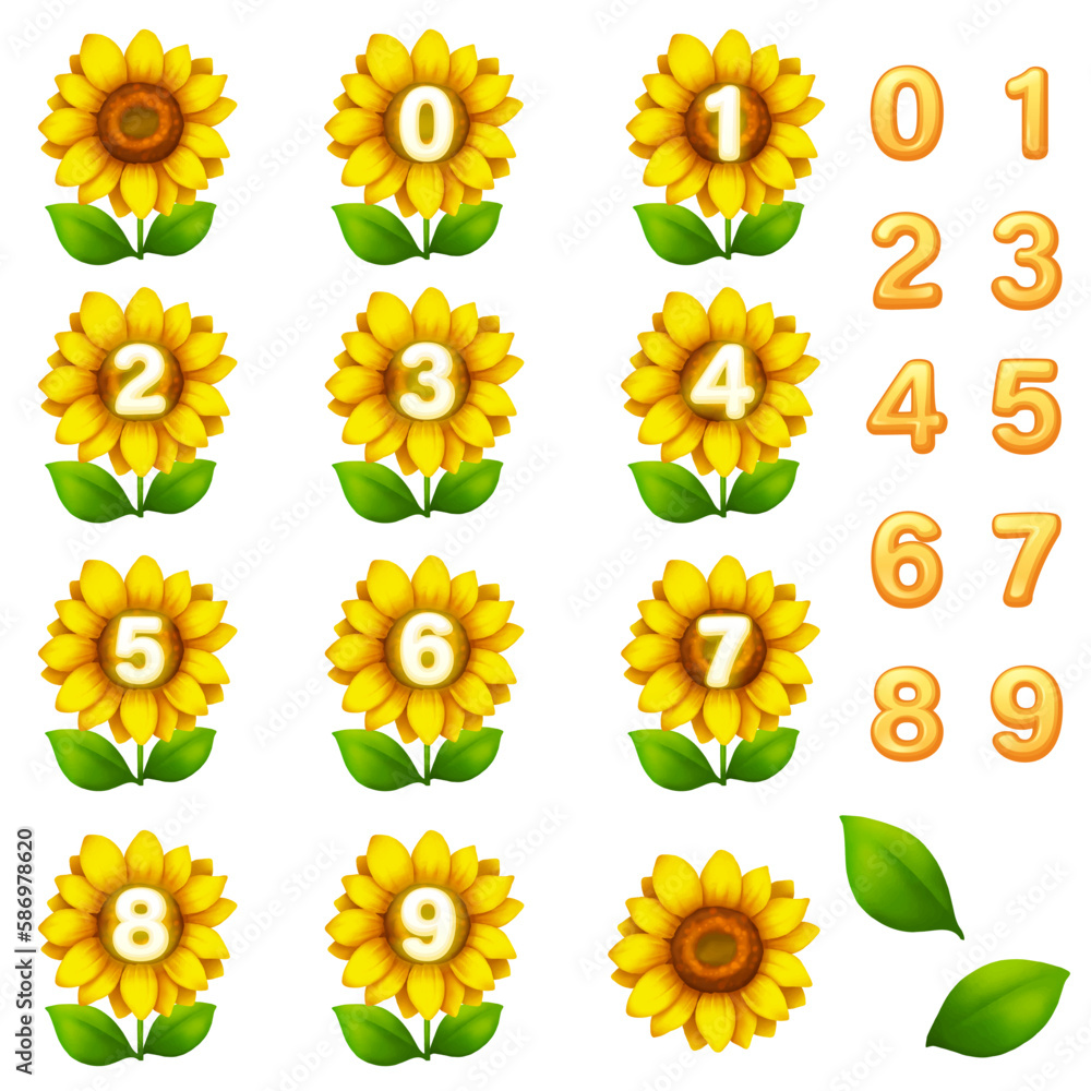 Poster flower icon vector game template gui kit. interface number page elements