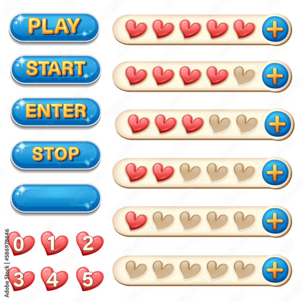 Aufkleber life force slide bar vector game template gui kit. interface life force slide bar page elements