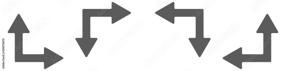 Poster vector set of angled arrows. arrow in two directions vector. right angle gray arrows icon set. diffe