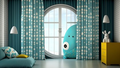 a beautiful, patterned curtain for a pleasant atmosphere in the children's room