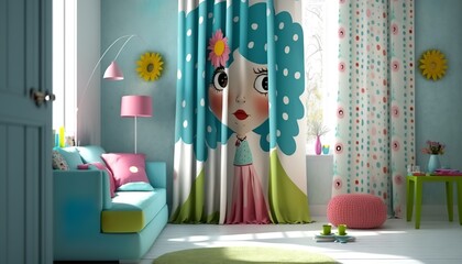 a beautiful, patterned curtain for a pleasant atmosphere in the children's room