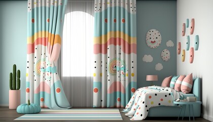 a beautiful, patterned curtain for a pleasant atmosphere in the children's room