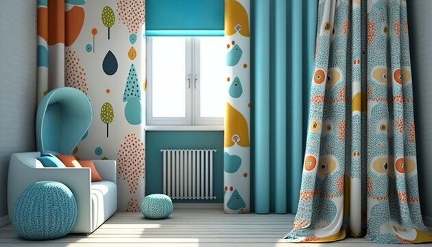 a beautiful, patterned curtain for a pleasant atmosphere in the children's room