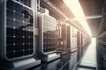 Solar panels are being manufactured on the production line at a modern factory. Generative Ai