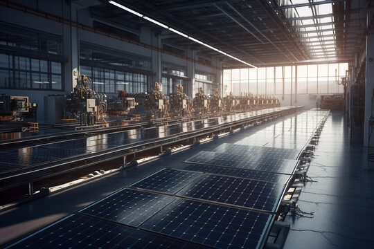 The automated equipment in the solar panel manufacturing process demonstrates advanced robotic technology. Generative Ai