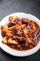 beef bourguignon meat dish with vegetables ready to eat healthy meal food snack on the table copy space food background rustic top view