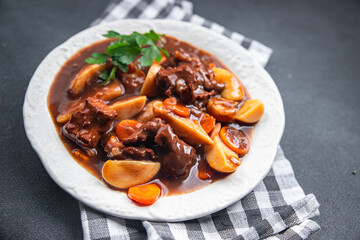 beef bourguignon meat dish with vegetables ready to eat healthy meal food snack on the table copy space food background rustic top view
