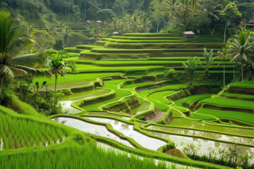 Rice terraces landscape. Created with Generative AI technology. - obrazy, fototapety, plakaty