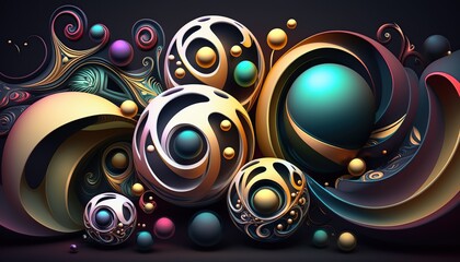 Abstract Forms of 3D Balls, Rings, and Spirals- Wallpapers - aI generated