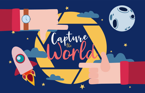 Travel to take a picture around the world for capture with rocket concept