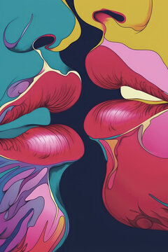 Psychedelic Abstract Artwork of Lips Kissing. Generative AI
