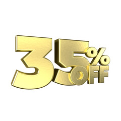 Gold 35% Off Text  for Sale Promotions. 3d render illustration.