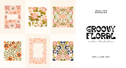 Floral abstract elements. Botanical groovy composition. Modern trendy Matisse minimal style. Floral poster, invite. Vector arrangements for greeting card or invitation design
