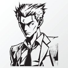 Cartoon man character sketch in anime style