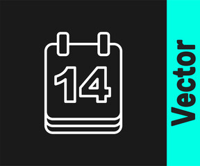 White line Calendar with February 14 icon isolated on black background. Valentines day. Love symbol. Vector