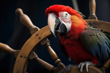 Pirate Parrot on Ship's Wheel