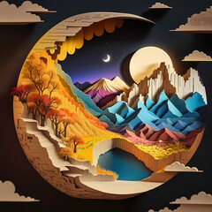 Kirigami Art, Paper quilling, Chinese landscape