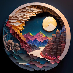 Kirigami Art, Paper quilling, Chinese landscape