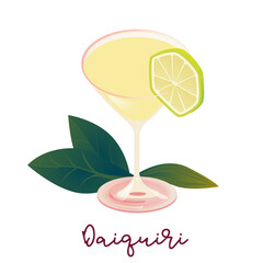 Daiquiri cocktail, hand drawn alcohol drink with lime slice. Vector illustration on white background