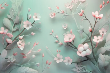 Simple green background with twig and flower motif