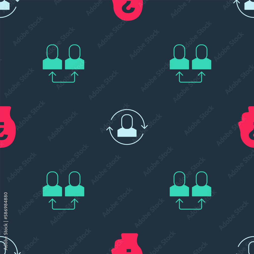 Poster set worker, exchange work and on seamless pattern. vector