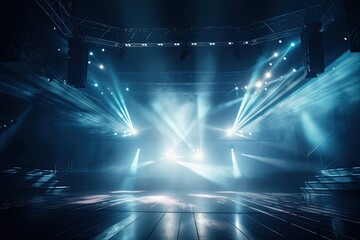 Exploring a Night of Music and Entertainment: Blue Stage with a Show-stopping Spotlight. Generative AI
