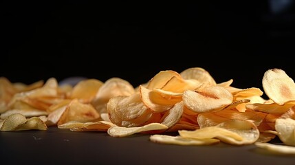 Fototapeta na wymiar Stock Image of Tasty But Unhealthy Noxious Potato Chips: Isolated Dried Fat Snack Ingredient for Unsanitary Movie & Football Viewing. Generative AI