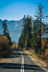 Beautiful mountain landscape in the morning. The most beautiful road in Poland with a view of the Tatra Mountains.