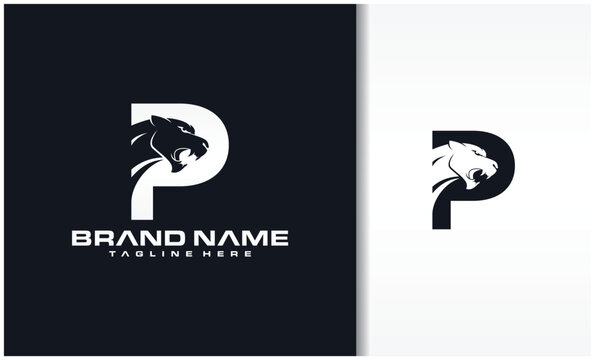 Letter p with panther head icon logo vector image