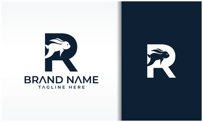 Rabbit letter R logo template