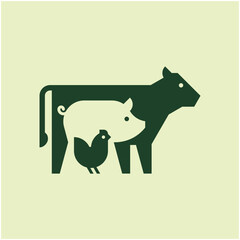 Farm animals logo cow, pig and chicken. Icon design. Template elements