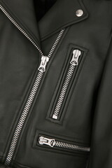 detail of black leather jacket