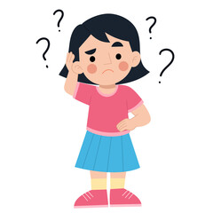 Illustration of a confused little girl with a question mark