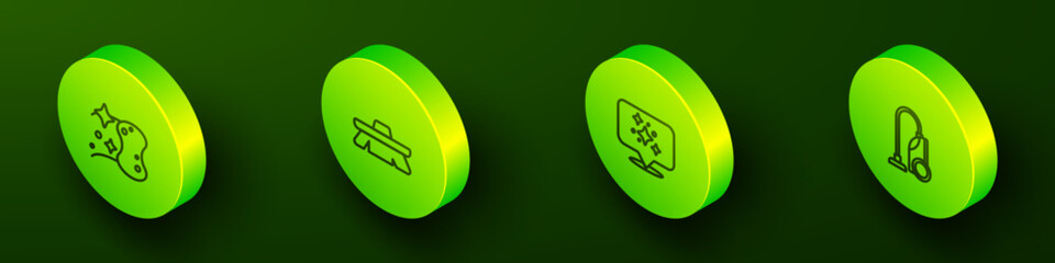 Set Isometric line Sponge, Brush for cleaning, Home service and Vacuum cleaner icon. Vector